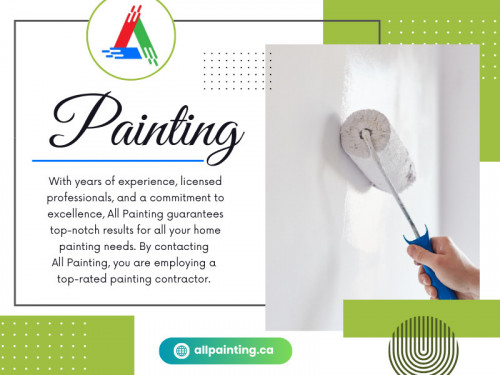 Painting can be time-consuming and stressful, especially if you’re unfamiliar with the process.

From prepping the space and taping edges to painting multiple coats and cleaning up afterward, the entire project can take days or even weeks to complete on your own. By hiring a professional painting company, you save yourself time and hassle.

Visit Our Website: https://allpainting.ca/

All Painting Toronto

Address: 18 King Street East, Suite 1400, Toronto, On, M5c 1c4
Phone: (416)-710-4224
Email: Info@allpainting.ca

Find Us On Google Map: https://maps.app.goo.gl/TikCDVfNgfp8PmCdA

Our Profile: https://gifyu.com/allpainting

See More:

https://v.gd/lDQaqf
https://v.gd/5gQuqo
https://v.gd/nsY6DK
https://v.gd/7x1RFN