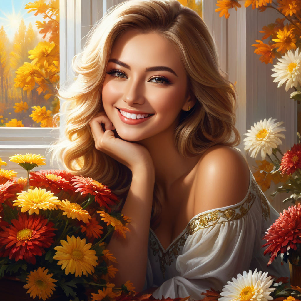 close up a beautiful young russian woman smiling an autumn day a chest of drawers and walls in t (9)