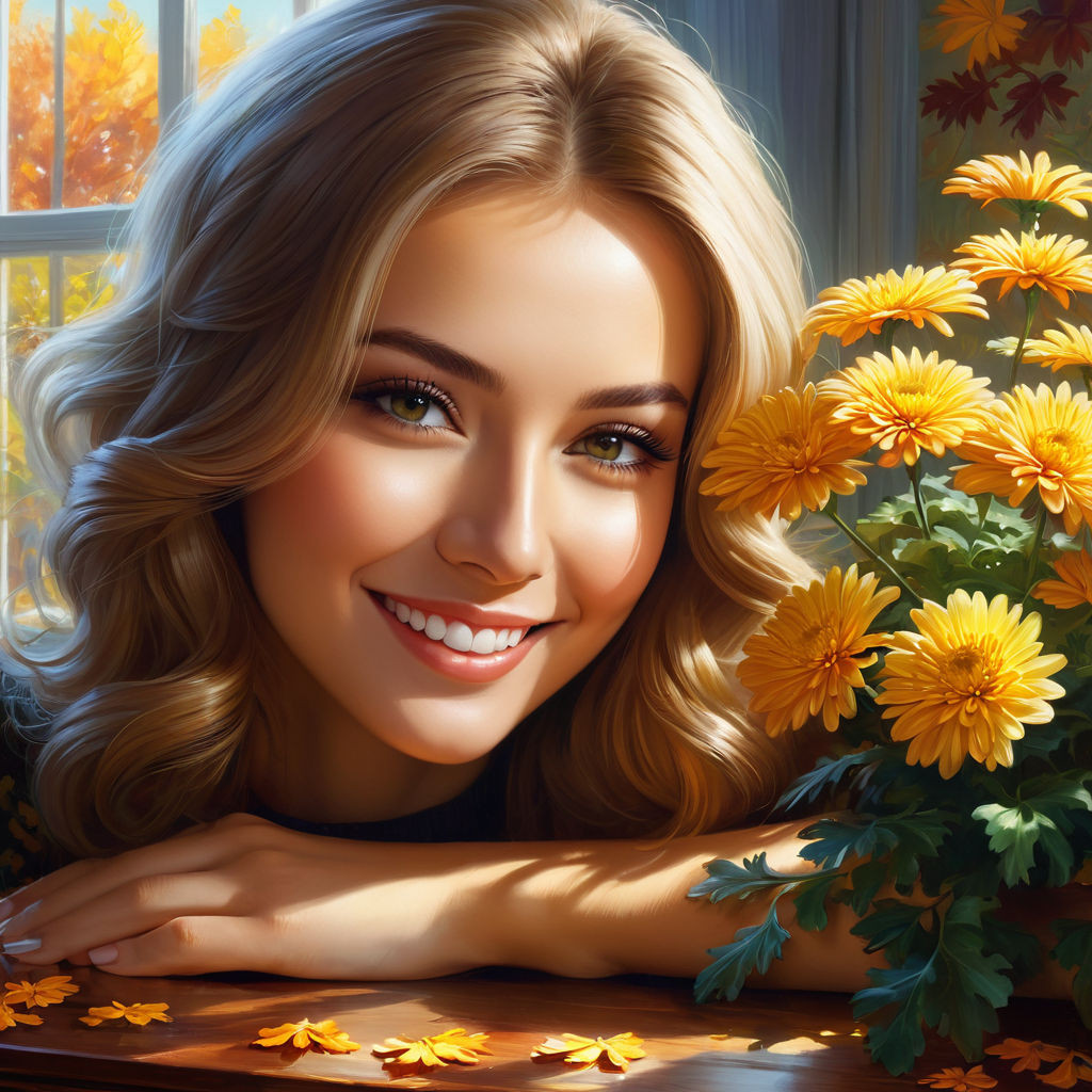 close up a beautiful young russian woman smiling an autumn day a chest of drawers and walls in t (7)