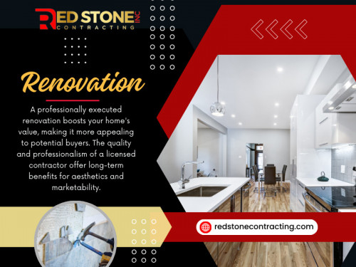 The first and perhaps most important question to ask any renovation Toronto Company is whether they are fully licensed and insured. In Toronto, contractors are required to have certain licenses to operate legally, depending on the scope of work they perform. 

Official Website: https://redstonecontracting.com

Contact: Home Renovation Contractors By Red Stone Contracting
Address: 1040 Speers Rd, Oakville, ON L6L 2X4, Canada
Phone: +1 905-901-1006

Find Us On Google Map: https://maps.app.goo.gl/kb5UoNkzTXieMSNX9

Our Profile: https://gifyu.com/homeaddition
More Images: https://tinyurl.com/28ammlkd
https://tinyurl.com/2yu8vf3s
https://tinyurl.com/269abadp
https://tinyurl.com/27kyb337