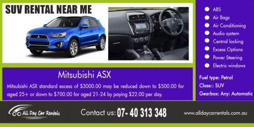 Book today suv rental near me with no hidden fees at http://alldaycarrentals.com.au/  

Also Visit : 

http://alldaycarrentals.com.au/cheap-ute-hire/  
http://alldaycarrentals.com.au/cairns-car-hire/  

Find us : https://goo.gl/maps/sBBn558hQZE2  

If you are planning to go abroad for a long period of time, then having a car to drive can be very essential. If you are used to driving your own car and if you are used to the comfort it gives, then you ought to rent a car long term. You do not have to worry about the expenses involved as suv rental near me offer many kinds of rental cars discounts. With these types of discounts, you do not have to pay as much and you can even realize that renting a car can actually be an economical move on your part.  

Our Services : 

Cheap Car Hire Cairns
Budget Car Hire Cairns
SUV Rental Cairns
Hire A UTE
UTE Hire Cairns
Hire Car Cairns 
Jeep Car Hire Cairns
8 Seater Car Hire Cairns

Social Links : 

https://twitter.com/hirecarcairns 
https://in.pinterest.com/saraincairns/ 
https://www.instagram.com/saraincairns/ 
https://plus.google.com/110138089316599555676 
https://www.youtube.com/channel/UCBh3Pb4TG6lSQ2fWtltQHmA