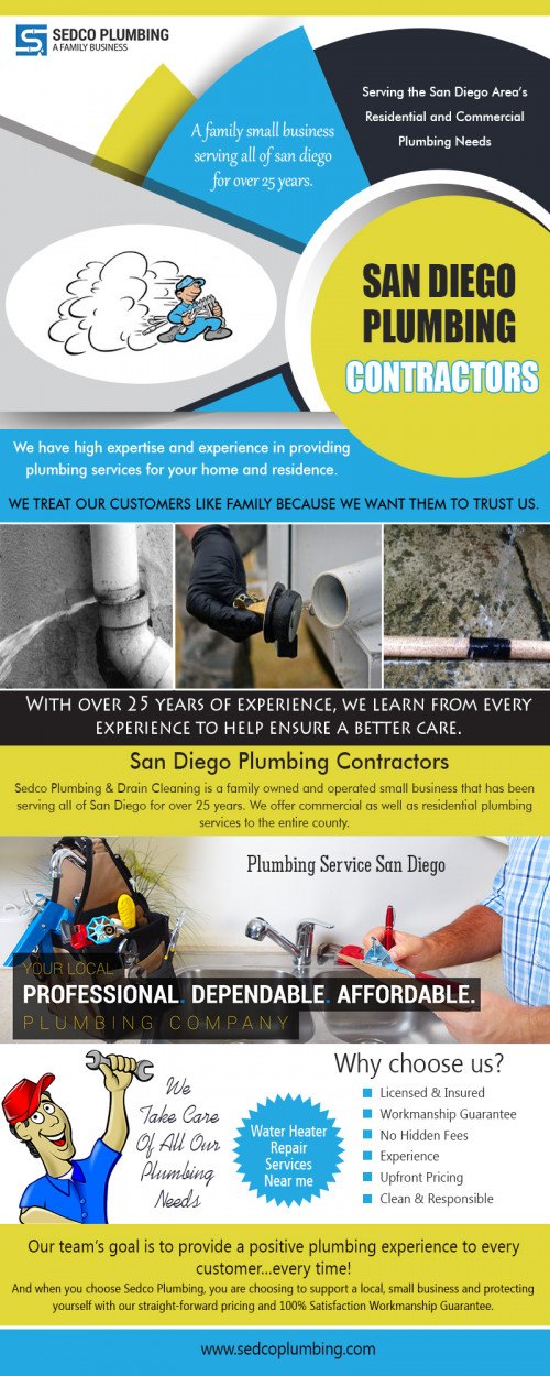 Our Site : http://sedcoplumbing.com/
You deal with a Commercial Plumbing Contractors San Diego when brand new plumbing is being installed in a new home, or during a major remodeling project, removing and installing new faulty septic systems, piping, or the reconstruction of radiator heating systems or else a major plumbing problem has occurred. During the construction of a new house or a commercial building, we are laying the foundation of the structure which has to be strong.
My Social : https://twitter.com/heaterreplace
More Links : http://hakimider.brandyourself.com/
https://about.me/hakimider
http://moovlink.com/?c=BFRXUFY6M2Q5ZDQ3NWI