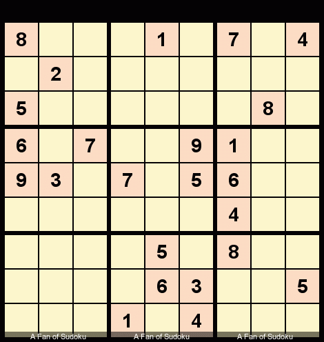 Gif version of   https://youtu.be/MOhaIsAFeqQ
Double Pointing Triple Subset
- Solution for Row 7 Column 9 starts with a hidden pair 
  in block 1.
- The hidden pair defines double pointing locked 
  candidates in column 3 of block 1.
- The double pointing locked candidates defines one square
  of a pointing triple subset in row 8. 
- The triple subset in row 8 defines one end of a pair in 
  column 2.
- The pair in column 2 defines one square of a triple subset 
  in row 7. 
- The double pointing locked candidates in column 3 block 1
  defines a second square of the triple subset in row 7.
- The triple subset in row 7 defines a solution square in
  row 7 column 9.
- Nice one!
