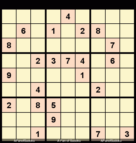 - Triple Subset (pointing)
- Hidden Pairs
New York Times Sudoku Hard April 27, 2018