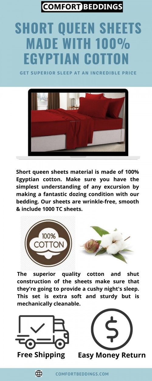 Have a look at this infographic & know the perfect Short Queen Sheets available on comfortbeddings online store. These sheets are 1000 TC, comfortable & easy to care. We give cotton sheets & comfortable & different sizes. To know more visit - https://comfortbeddings.com/products/burgundy-rv-sheet-set