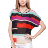 Short-Sleeve-Women-Fashion-Irregular-Rainbow-Colored-Shirt-WC-10