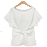 Short-Sleeve-Women-Fashion-White-Round-Neck-Chiffon-Shirt-WC-11W