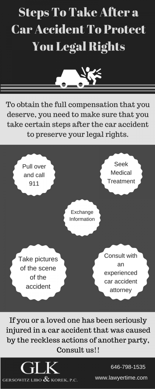 To get the full compensation that you deserve, you need to follow these steps after the car accident to preserve your legal rights.

For more information you can visit: https://www.lawyertime.com/car-accidents/
