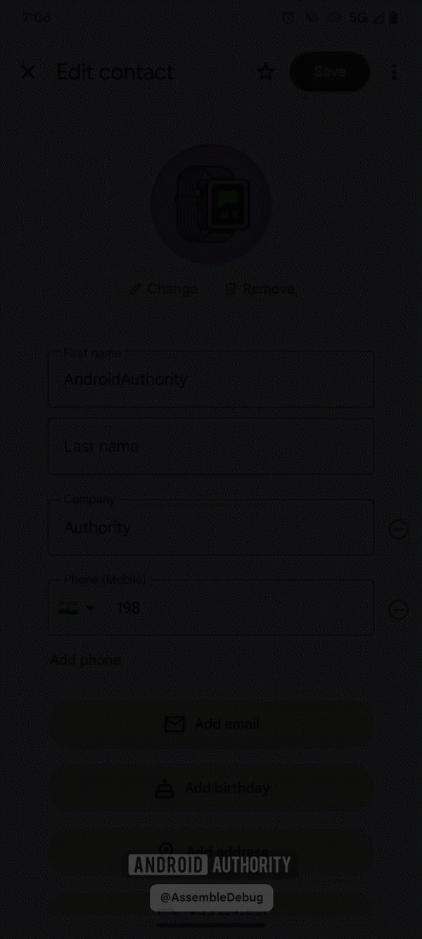Google コンタクトの絵文字モノグラム アニメーション