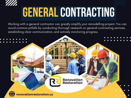 Once you've hired a general contracting service and the work begins, it's easy to step back and assume everything will go according to plan. However, completely removing yourself from the process can lead to problems. 

Official Website: https://renovationrestoration.ca

Contact : Renovation Restoration Inc
Telephone: 416-904-3131
Address: 3080 Yonge St, Toronto, ON M4N 3N1

Find Us On Google Map: https://maps.app.goo.gl/FdepGhGHiVyqRbRQA

Our Profile: https://gifyu.com/lobbyrenovation
More Images: https://tinyurl.com/2yyrvxvh
https://tinyurl.com/2xwltx8z
https://tinyurl.com/2apydpt5
https://tinyurl.com/2df6wozx