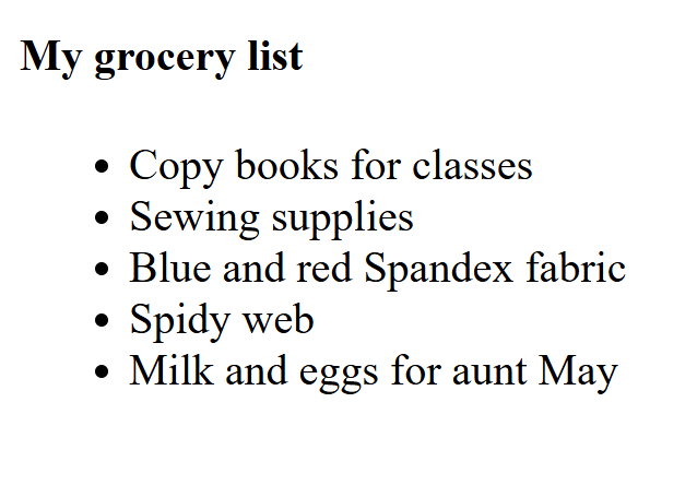 An example of an unordered HTML list