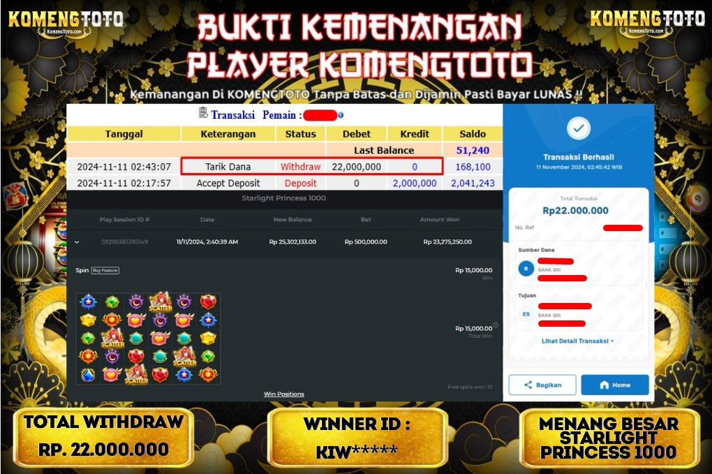 LAGI & LAGI!! KEMENANGAN BESAR DI SLOT STARLIGHT PRINCESS 1000 SEBESAR Rp.22.000.000 KOMENGTOTO BAYAR LUNAS SECEPAT KILAT !! KOMENGTOTO BAYAR SECEPAT KILAT !!