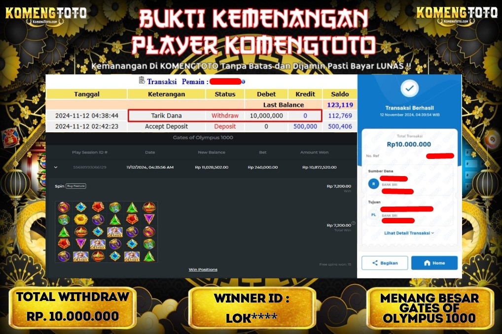 LAGI & LAGI!! KEMENANGAN BESAR DI SLOT GATES OF OLYMPUS 1000 SEBESAR Rp.10.000.000 KOMENGTOTO BAYAR LUNAS SECEPAT KILAT !! KOMENGTOTO BAYAR SECEPAT KILAT !!