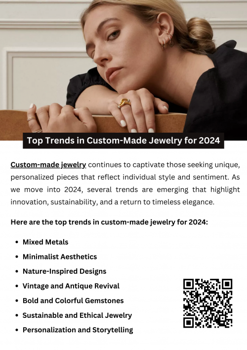 In 2024, custom-made jewelry trends emphasize personalization, sustainability, and unique materials. Consumers are favoring ethically sourced gems, recycled metals, and lab-grown diamonds for eco-friendly options. Bespoke designs featuring birthstones, engraved details, and mixed metals allow for deeply personal pieces. Bold statement jewelry with asymmetrical shapes and unexpected textures is also on the rise, allowing individuals to express their style with truly one-of-a-kind creations. To know more visit here https://www.futerbrosjewelers.com/services/custom-designs