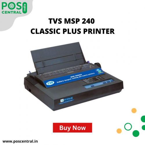 TVS MSP 240 Classic Plus Printer is a Made in India product. It's the best printer for invoices, bills, and printing. This printer smoothly operates between wide voltage 90VAC-270VAC. Also, comes with a 9-wire print head for best prints and copies capability. It has 12W power standby, 15,000 power-on-hours reliability, four study buttons on the front panel, and many more features. So, don't wait and Buy TVS 240 classic dot matrix printer at a cost-effective price from POS Central India website. Visit https://www.poscentral.in/tvs-msp-240-classic-plus-printer.html