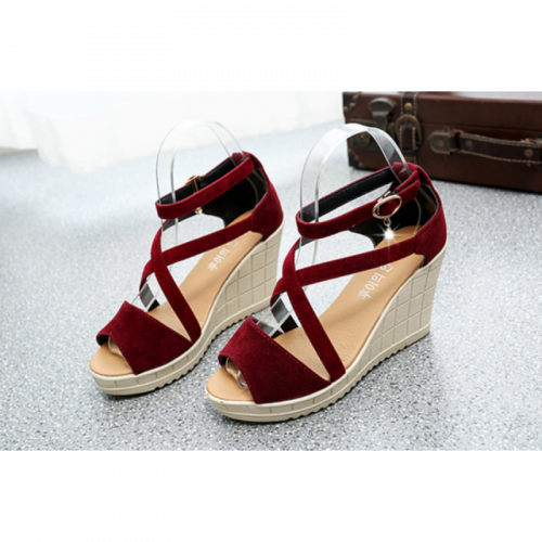Thick Slope Bottom High Heeled Cross Buckle Wedge Red Sandals 0P4z7WbcYR 800x800