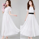 White-Color-Womens-Fashion-Bohemian-Beach-Maxi-Chiffon-Dress-WC-42W