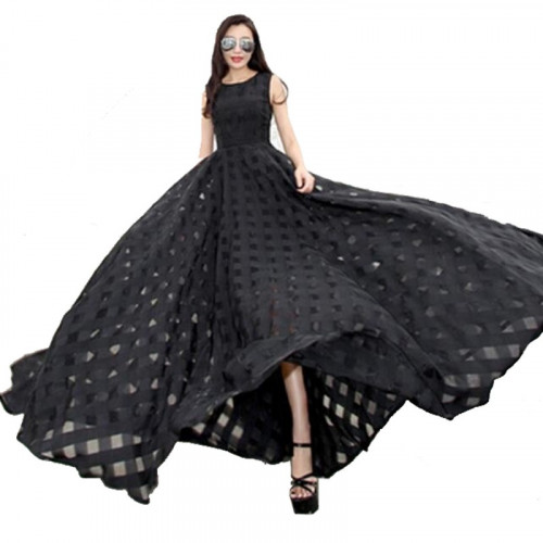 Women Black Temperament Summer Beach Long Maxi Dress WC-124BK