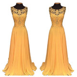 Women-Elegant-Orange-Long-Chiffon-Embroidery-Beaded-Hollow-Maxi-Dress-WC-137