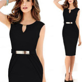 Women-Fashion-Metal-Buckle-Slim-Temperament-black-Pencil-Skirt-WC-19BK