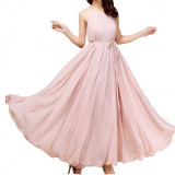 Women-Fashion-Pink-Color-Beach-Bohemian-Elegant-Chiffon-Maxi-Dress-WC-43PK