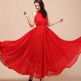 Women-Fashion-Red-Color-Beach-Bohemian-Elegant-Chiffon-Maxi-Dress-WC-43RD