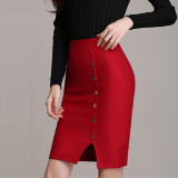 Women-Fashion-Red-Color-Elastic-High-Waist-Skirt-Dress-WC-50