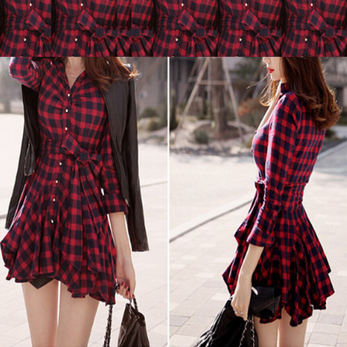 Women Fashion Red Color Retro Thin Coat Mini Dress WC-48