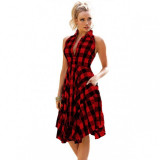 Women-Fashion-Red-plaid-sleeveless-irregular-Thin-Coat-Mini-Dress-WC-67RD