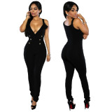 Women-Fashion-Sleeveless-V-Neck-Slim-Black-Casual-jumpsuit-Dress-WC-146BK