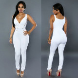 Women-Fashion-Sleeveless-V-neck-Slim-White-Casual-jumpsuit-Dress-WC-146W