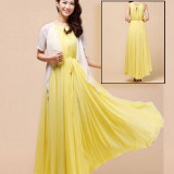 Women-Fashion-Yellow-Color-Beach-Bohemian-Elegant-Chiffon-Maxi-Dress-WC-43Y