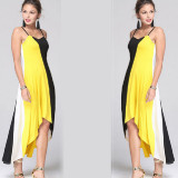 Women-Fashion-Yellow-Color-Large-Stitching-Striped-Dress-WC-51