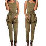 Women-Green-Sexy-Long-Jumpsuit-O-Neck-Sleeveless-Loose-Rompers-Dress-WC-138GN