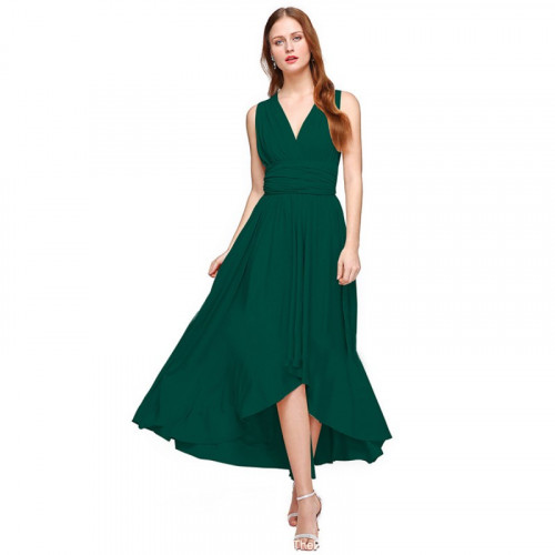 Women Green Summer Elegant Tank Backless High Waist Long Party Dress WC-139GN