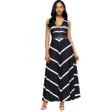 Women-Maxi-Striped-Sexy-V-Neck-Sleeveless-High-Waist-Elegant-Dress-WC-69BK