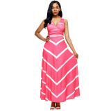 Women-Maxi-Striped-Sexy-V-Neck-Sleeveless-High-Waist-Elegant-Dress-WC-69PK