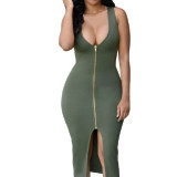 Women-New-Sexy-Fashion-Zipper-Green-Sleeveless-Hip-Pencil-Skirt-Dress-WC-135GN