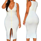 Women-New-Sexy-Fashion-Zipper-White-Sleeveless-Hip-Pencil-Skirt-Dress-WC-135W