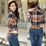 Women-Paragraph-Checkered-Lines-Brown-Cotton-Casual-Shirt-WC-113multi-color