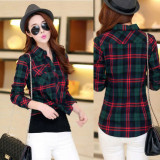 Women-Paragraph-Checkered-Lines-Green-Cotton-Casual-Shirt-WC-115gr