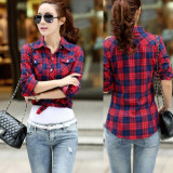 Women-Paragraph-Checkered-Lines-Red-Cotton-Casual-Shirt-WC-112