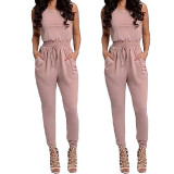 Women-Pink-Sexy-Long-Jumpsuit-O-Neck-Sleeveless-Loose-Rompers-Dress-WC-138PK