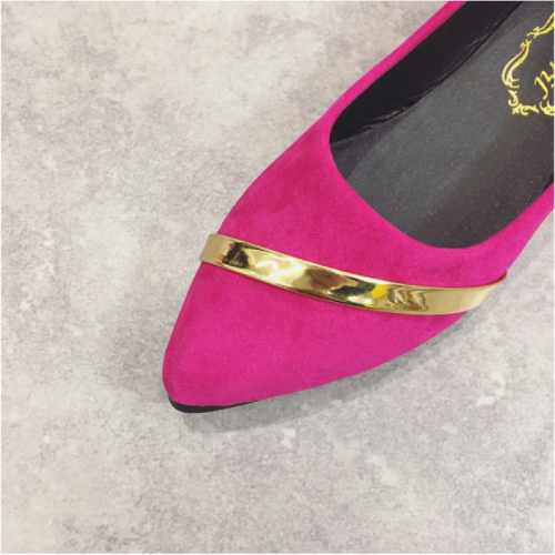 Women Pointed Pink with Gold Ribbon Flat Suede Shoes dThJu4iVGi 800x800