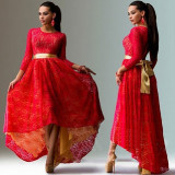 Women-Red-Lace-Hem-Asymmetric-Maxi-Dress-WC-44RD