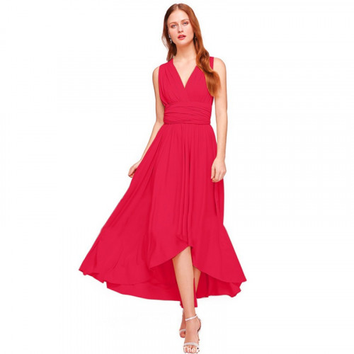 Women Red Summer Elegant Tank Backless High Waist Long Party Dress WC-139RD