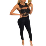 Women-Sleeveless-Mesh-Transparent-Black-Lace-Jumpsuit-Dress-WC-145BK