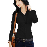 Women-Summer-Cotton-Long-Sleeves-Black-Casual-Shirt-WC-157BK