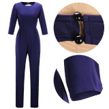 Women-Summer-Navy-Blue-Sexy-Leak-Back-Jumpsuit-Trousers-Dress-WC-143NB