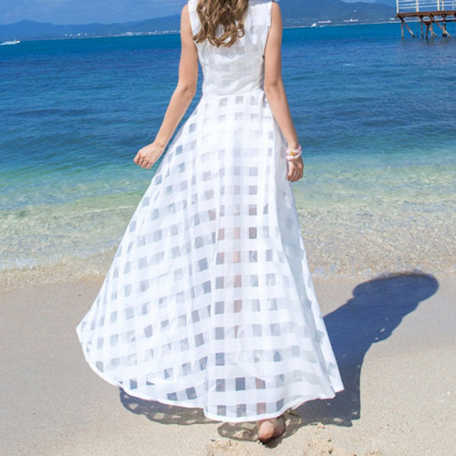 Women White Temperament Summer Beach Long Maxi Dress WC-124W businessarcade.com